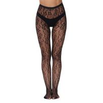 Elegant Hollowout Fishnet Stockings with Flower Pattern Aesthetic Black Sheer Mesh Tights Pantyhose for Women Hosiery 1 juoda