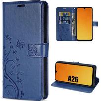 Case for Samsung Galaxy A26 5G - BOOLING - Shockproof Synthetic Leather Navy Blue Butterfly Flower Pattern mėlyna