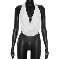 D26TP022 Spring New Arrival: Women's American Spicy Halterneck Top - Slimming, Flattering, Solid Color, Flowy Collar white