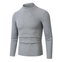 Autumn And Winter Men'S Solid Color Semi-Turtleneck Sweater Men'S European And American Slim-Fitting Striped Pullover Bottoming Knitted Sweater Men'S M šviesiai pilka spalva