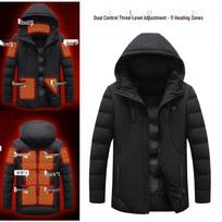 Išmanioji dvigubo valdymo USB šildoma žiemos striukė su reguliuojama temperatūra vyrams ir moterims 5XL black