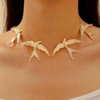 Creative Metal Flying Bird Splicing Choker Necklace for Women Men New Double Layer Stacking Pendant Necklace Jewelry Accessories 04 brown