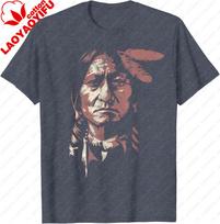 Sitting Bull Native American Chief Indian Warrior Unisex Women TShirt Unisex Summer Streetwear Tops Cotton Graphic T Shirts 4XL gray