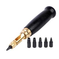 1Set 6 Tip Sizes Adjustable Japanese Screw Hole Punch Leather Paper Craft Belt Hole Puncher Wood Handle Bookbinding Tool black