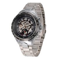 WINNER WINNER Men's Personality Fashion Gold Half Steel Hollow Semi-Automatic Mechanical Watch black