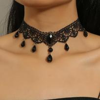 Dark Gothic Halloween Tassel Choker: High-End Black Lace Clavicle Necklace for Women brown