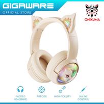 Onikuma B5 Professional Gaming Headset Wireless Bluetooth Noise Cancellation Over The Ear RGB Lighting kreminė