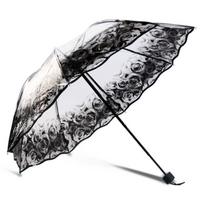 Creative Transparent Long-handle Rain Umbrella Ultra Light Women Kids Parasol Sunny Umbrella Semi-automatic Princess Umbrellas (as the picture,metal-fiber composite&8K) gray