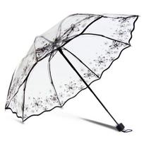 Creative Transparent Long-handle Rain Umbrella Ultra Light Women Kids Parasol Sunny Umbrella Semi-automatic Princess Umbrellas (as the picture,metal-fiber composite&8K)