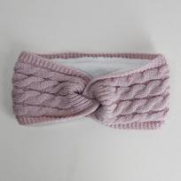Cross-Stitch Fleece-Lined Knitted Headband with Cable Knit Bow - Trendy Wool Ear Protection & Sports Accessory gray