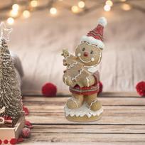 Christmas Gingerbread Decoration Cute Tabletop Figure for Window Living Room With Bowknot with Santa Hat white