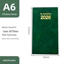 A6 Angliškas tarptautinis planuoklis 2026: Nešiojama kasdienė darbotvarkė ir kalendorius (rankinis) žalia