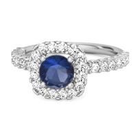 Blue Sapphire Round Cushion Halo Ring - 925   Sterling Silver 10.5 balta