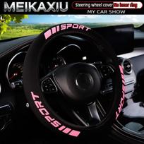 Sport 3D Puff Steering Wheel Cover for Car - No Inner Ring Accessory for Women's Car Interior 14.5-15 Inch rožinė