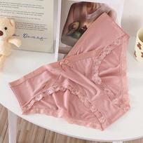 Women's High Cut Lace Underwear Plus Size Soft Ribbed Low-rise Waist Briefs Bow Decor Ladies Panties Fit 45-130kg 5XL rožinė