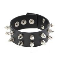Pu odinė dygliuota apyrankė Gotikinė rankogalių Bangle Spike Juoda apyrankė Double-layer juoda