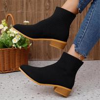 Moteriškos mezginio aštrios nosies kojinės batai Kulniukai plokščiapadžiai Batai 2024 Žiemos mada Batai vaikščiojimui vakarėlio tendencija Suknelė Chaussures Femme 43 juoda