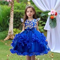 Girl S Princess Tulle Ball Gown Flower Girl Pageant Dress 150cm mėlyna