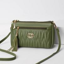 New Fashi PU Leather Crossbody Bags Women Zipper Shoulder Bag Large Capacity Embroidery Thread Purse and Handbags žalia