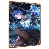 Anime mergaitė kariaujanti Metalinė sienos meno dekoracija Japonų manga personažo plakatas namų kambario dekoravimui 20x30cm（7.8x11.8inch） blue