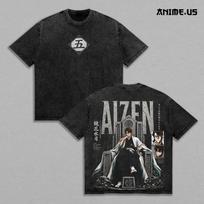 Sosuke Aizen Bleach Anime Graphic T Shirt Front Back Short Sleeve Streetwear S black