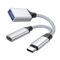USB C OTG Cable Phone Adapter 2 In 1 Type C Male To USB C Female Charging Port With USB Female Splitter Adapter sidabras