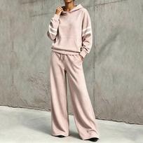 Women's Hooded Sweatshirt and Wide Leg Pants 2 Piece Casual Track Suit M rožinė