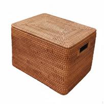 Didelės talpos laikymo krepšys su dangčiu, pintas vytelių dėžė, namų organizatorius 36*26*24cm Handle Lid Basket beige