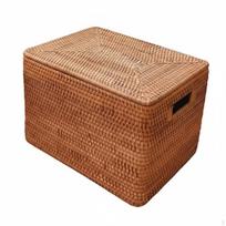 Didelės talpos laikymo krepšys su dangčiu, pintas vytelių dėžė, namų organizatorius 36*26*32cm Handle Lid Basket beige