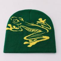 Knitted hat niche design frog jacquard cover ear protector cold hat autumn and winter warm hip hop wool hat one size fits all yellow