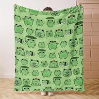 1pc Cute Kawaii Frog Print Flannel Throw Blanket Soft Cozy All Season Blanket for Bedroom Living Room Dorm Decor Size: 75*100cm, Weight: 230 GSM beige