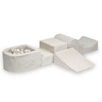Foam playground with a hill, Corduroy Beige, 100 balls: pearl, pink, light pearl, light gold