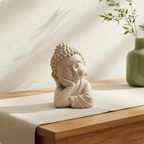 Tranquil Buddha Head Statue Peaceful Expression Cute Monk Sculpture Imitation Stone Finish Little beige