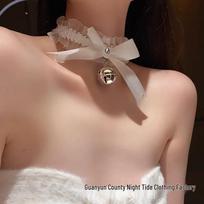 Three Lives Chant Lace Jingle Bell Choker: Women's Christmas Necklace & Maid Accessory One Size balta