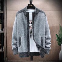Fall and Winter Warm Sweater Coat Stand-up Cardigan Knitted Sweater Casual Knittwear Sweatercoats Male Fluff Lining XXXL