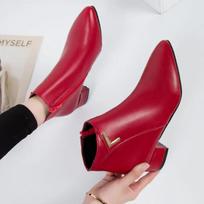 Mada Moteriški Batai Kasdieniai Odiniai Žemi Aukšti Kulnai Pavasariniai Batai Moterims Smailianosiai Guminiai Auliukiniai Batai Juodi Raudoni Zapatos Mujer785 39 red