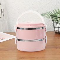 1pc Lunch Boxes, Double-layer Stainless Steel Bento Box, Insulated Food Storage Container With Lid, For Office, School, Camping And Picnic rožinė