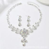 Factory Direct French Romance, Vintage Alloy Diamond Set Royal Blue Flower Necklace Earrings Jewelry white