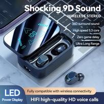 Belaidės Bluetooth ausinės su triukšmo slopinimu, LED, Hifi stereo garsu, bėgimo laisvų rankų įranga, triukšmo mažinimo ausinės, sportinės, vandeniui atsparios ausinės