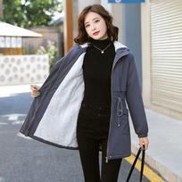 Autumn Winter Parkas Windbreaker Women's Mid Length New Korean Slim Fit Casual Velvet Thick Coat Jacket M tamsiai pilka spalva