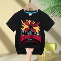 Stranger Things Demogorgon Print T-shirt for Boys and Girls, Classic Short Sleeve T-shirt with Inverted Design from 1983, Gift F 150 beige