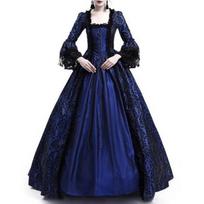 Sudėtinga moteriška gothic victorian suknelė viduramžių ir renesanso renginiams Blue,S black
