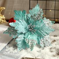 Tarptautinės Kalėdinės aksominės blizgučiais gėlės tiffany mėlyna spalva