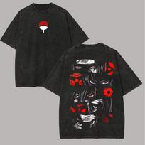 Naruto Pain Nagato Double-sided Printed Washed Distressed Short Sleeved T-shirt for Men and Women, Japanese Anime Loose Fit 3XL black