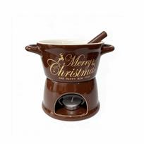 Ceramic Christmas Chocolate Fondue Cup Double Handle Butter Warmer Pot  Dinning Table Style C brown