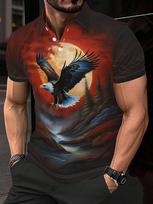 Men's Short-Sleeve Polo Shirt with Full-Body Eagle Print Lapel Collar - Button-Front Closure, Minimalist Texture-Free Suitable for Dates, Beach M įvairiaspalvis