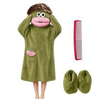 Kids Funny Big Mouth Pajama Loungewear Set with Shoes and Comb for Boys and Girls 140 tamsiai žalia spalva