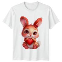 Bunny Rabbit Holding Heart Womens T-Shirt Mens Tee Graphic Unisex Top M