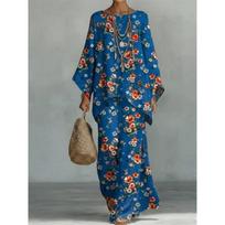 Women’s Vibrant Watercolor Print Batwing Sleeve Top & Wide Leg Pants 2XL