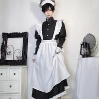 Japanese Style Maid Outfit Black White Long Dress Lolita Unisex Men Women Halloween Costume Uniform Full Set Adults Plus Size 2XL white